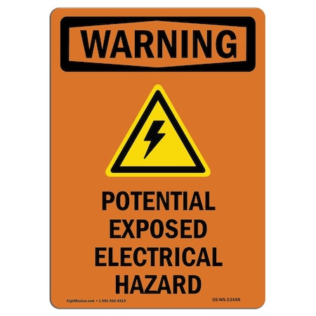 Signmission OSHA WARNING Sign, Potential Exposed W/ Symbol, 14in X 10in Aluminum, 10" W, 14" L, Portrait OS-WS-A-1014-V-13448
